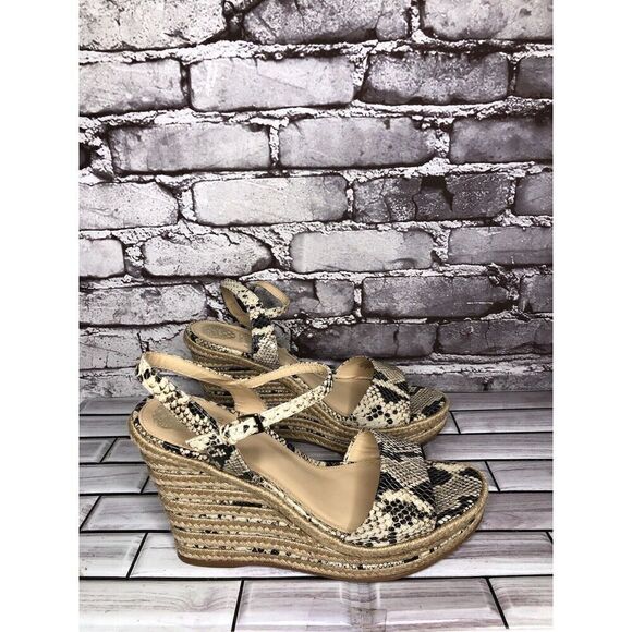 Vince Camuto Marybell Ivory Leather Snake Wedge Espadrilles Sandals Women’s 10.5 - Picture 5 of 16